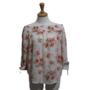 Streetwear Society White and Pink Floral Blouse Off Shoulder